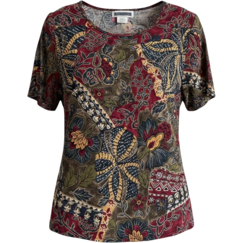 Prophecy Womens Floral Paisley Rayon Short Sleeve Blouse Multi-Color 8101MV-764